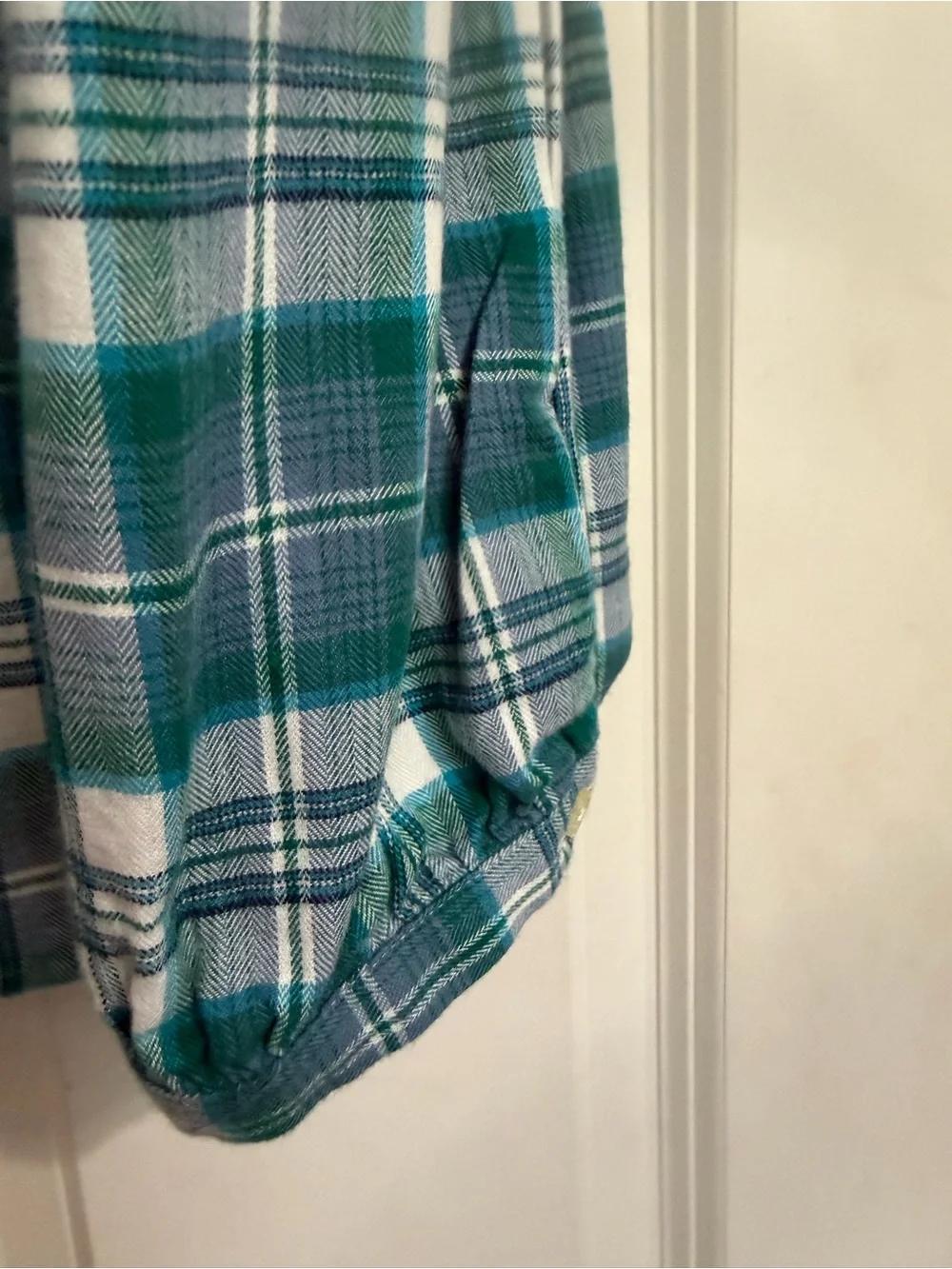 LOFT Ruffled Flannel  Blouse Teal/Blue/Cream